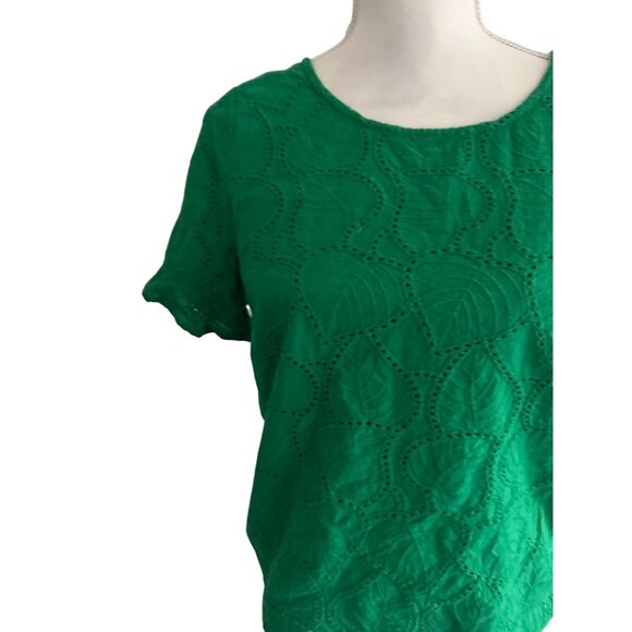 SKIES ARE BLUE Leaf Print Green Short Sleeve Top Size Small - Picture 4 of 6